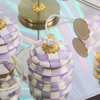 Violet Check Squashed Pot (Mackenzie Childs)