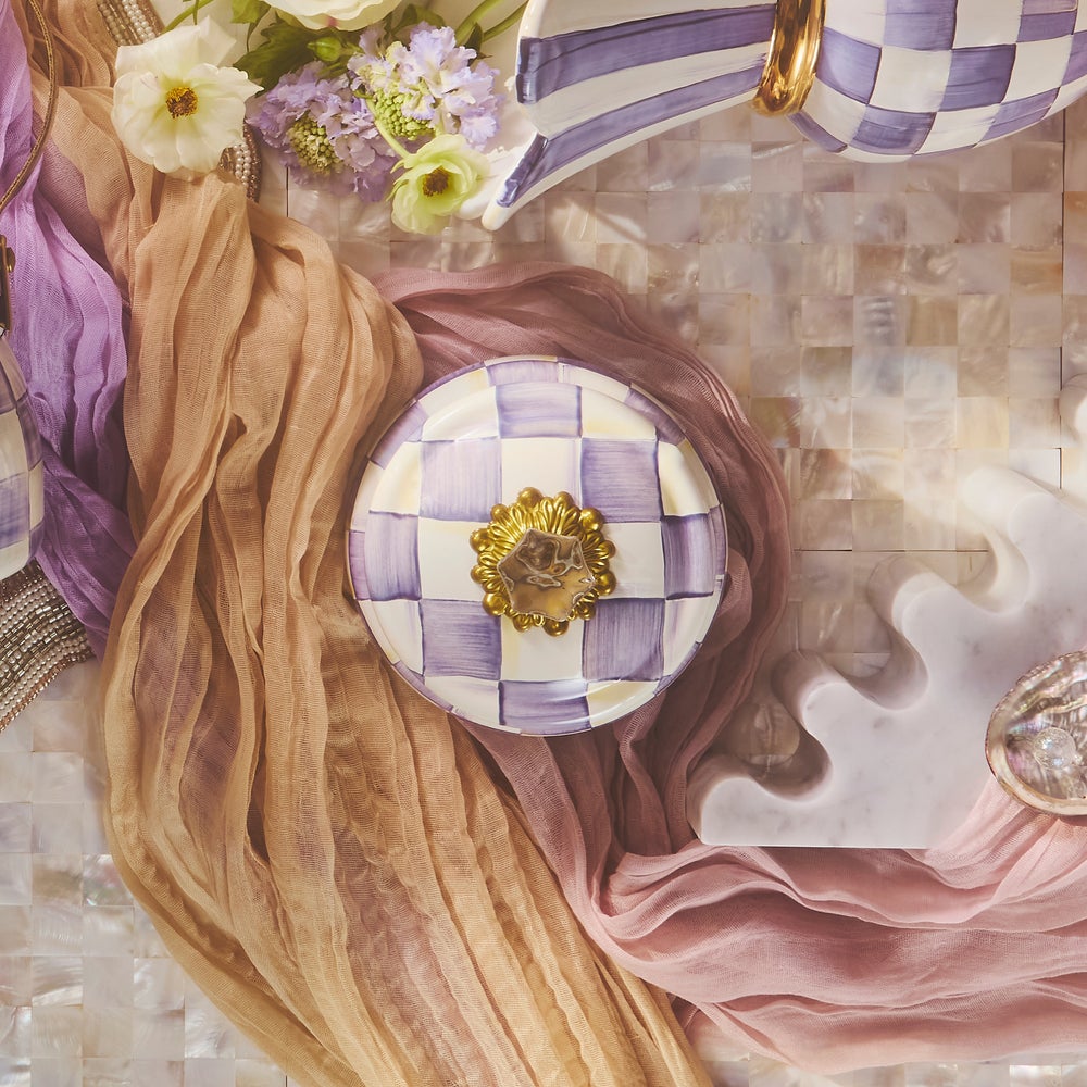 Violet Check Squashed Pot (Mackenzie Childs)