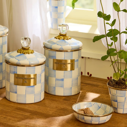 Sky Blue Check Medium Canister (Mackenzie Childs) - PRE ORDER