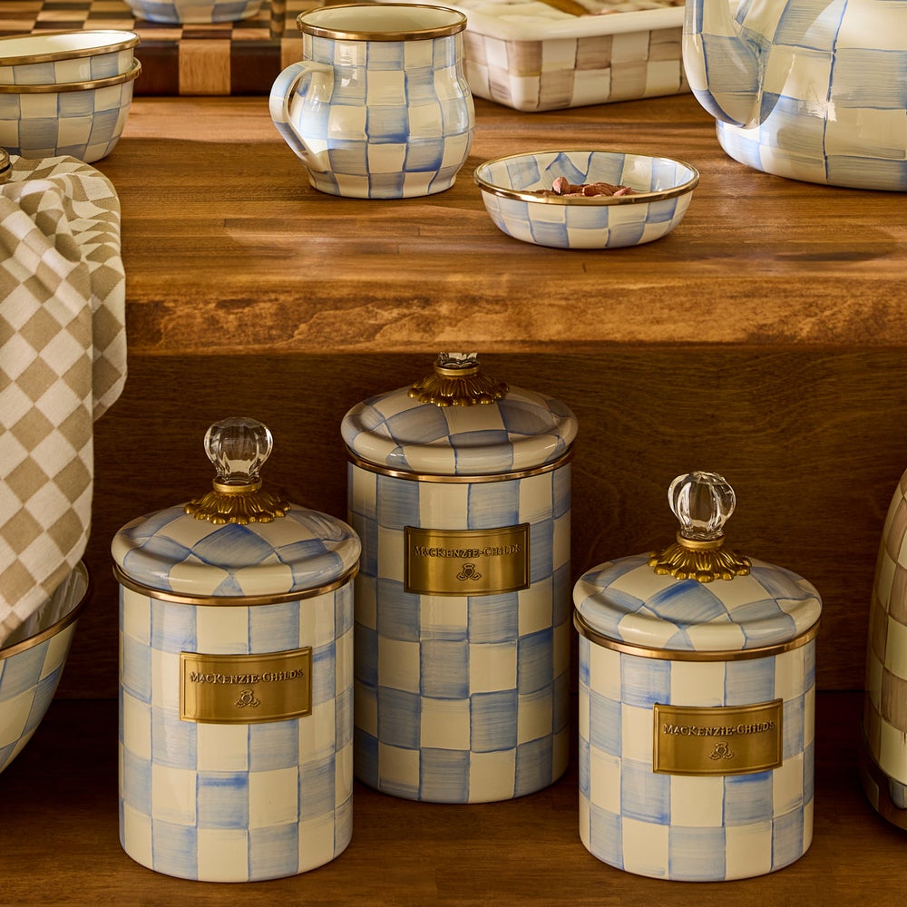 Sky Blue Check Medium Canister (Mackenzie Childs) - PRE ORDER
