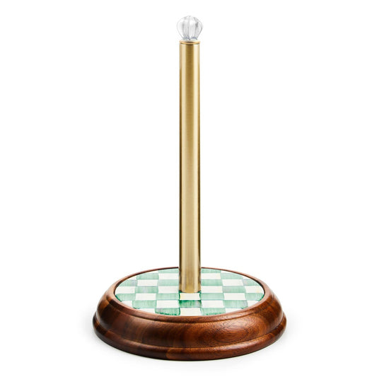 Emerald Check Wood Paper Towel Holder (Mackenzie Childs)