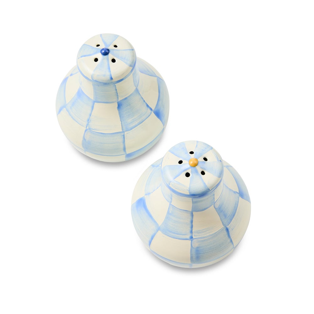 Sky Blue Check Salt & Pepper Shakers (Mackenzie Childs)
