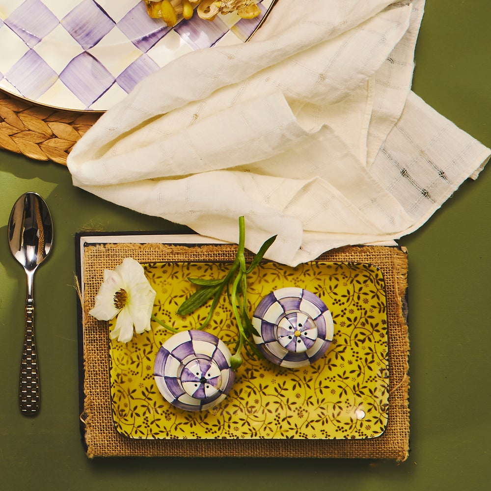 Violet Check Salt & Pepper Shakers (Mackenzie Childs)