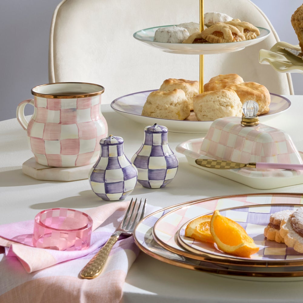 Violet Check Salt & Pepper Shakers (Mackenzie Childs)