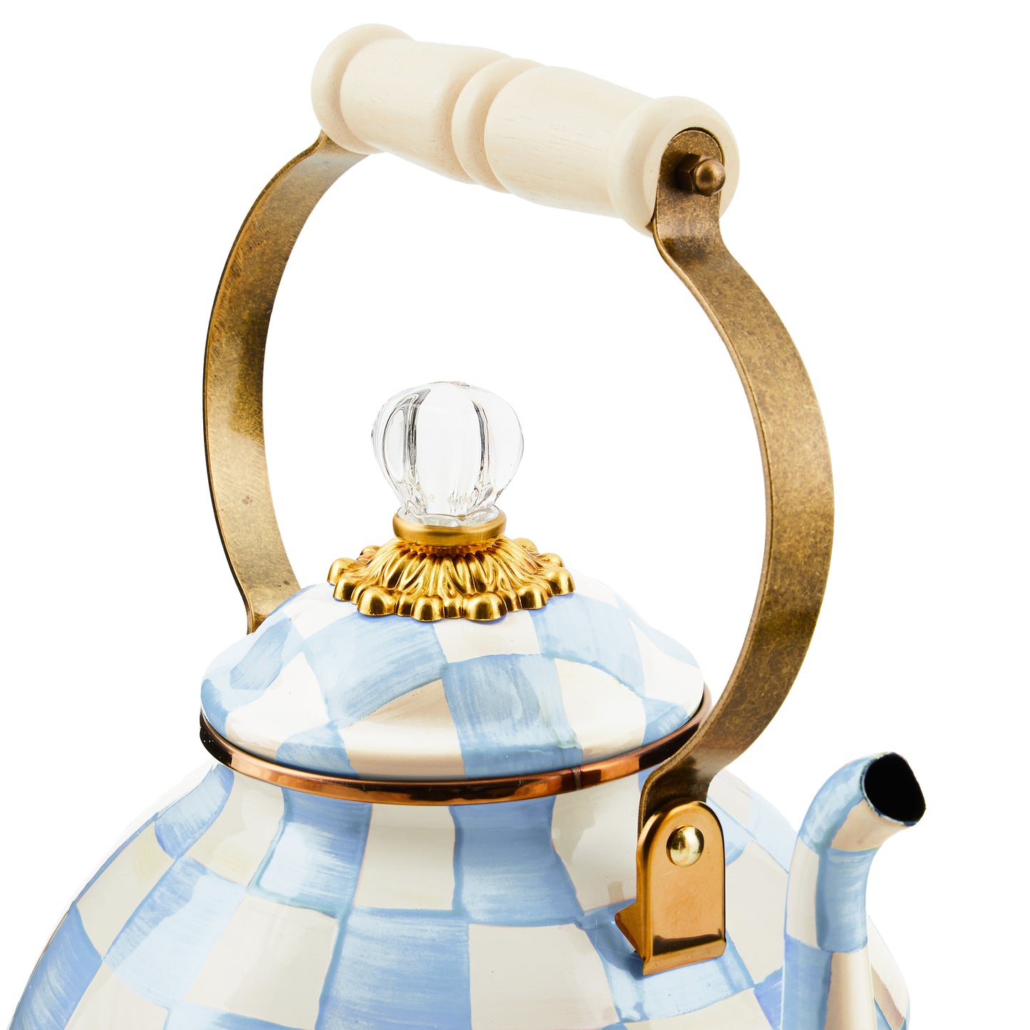 Sky Blue Check 3 Quart Tea Kettle (Mackenzie Childs) - PRE ORDER