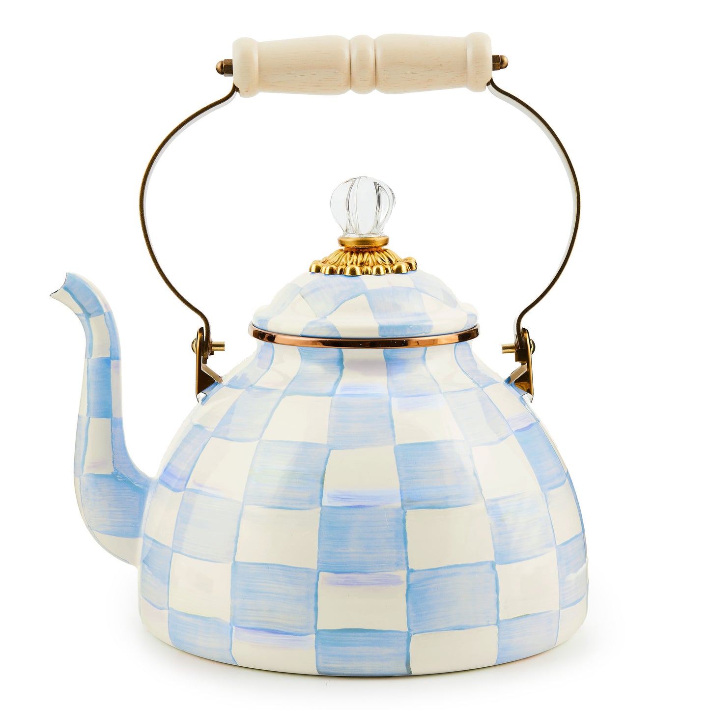 Sky Blue Check 3 Quart Tea Kettle (Mackenzie Childs) - PRE ORDER