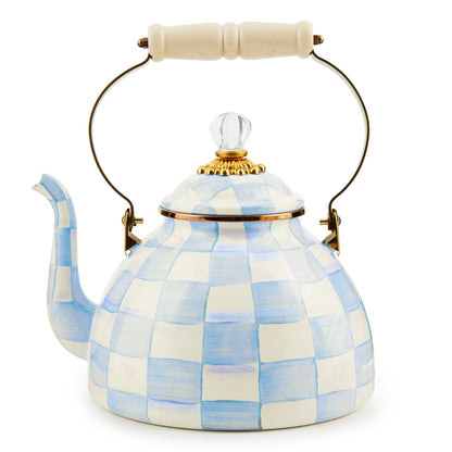 Sky Blue Check 3 Quart Tea Kettle (Mackenzie Childs) - PRE ORDER