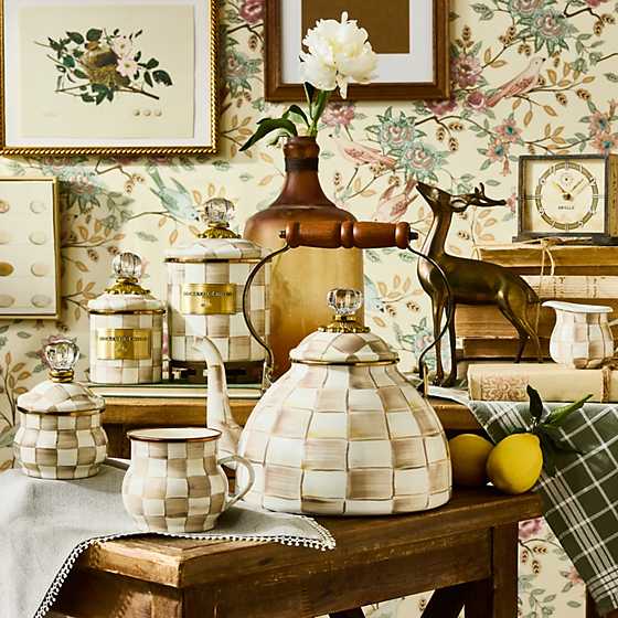 Mocha Check 3 Quart Tea Kettle (Mackenzie Childs)