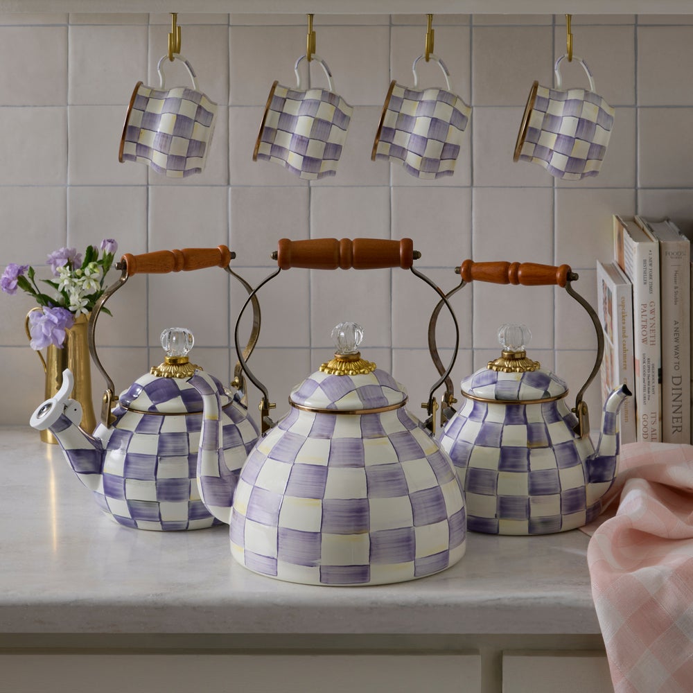 Violet Check 3 Quart Tea Kettle (Mackenzie Childs)