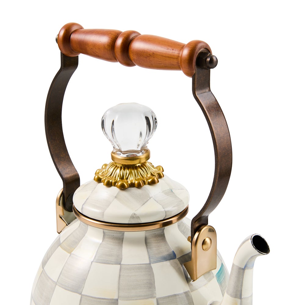 Sterling Check Enamel Tea Kettle - 1 Quart (Mackenzie Childs)