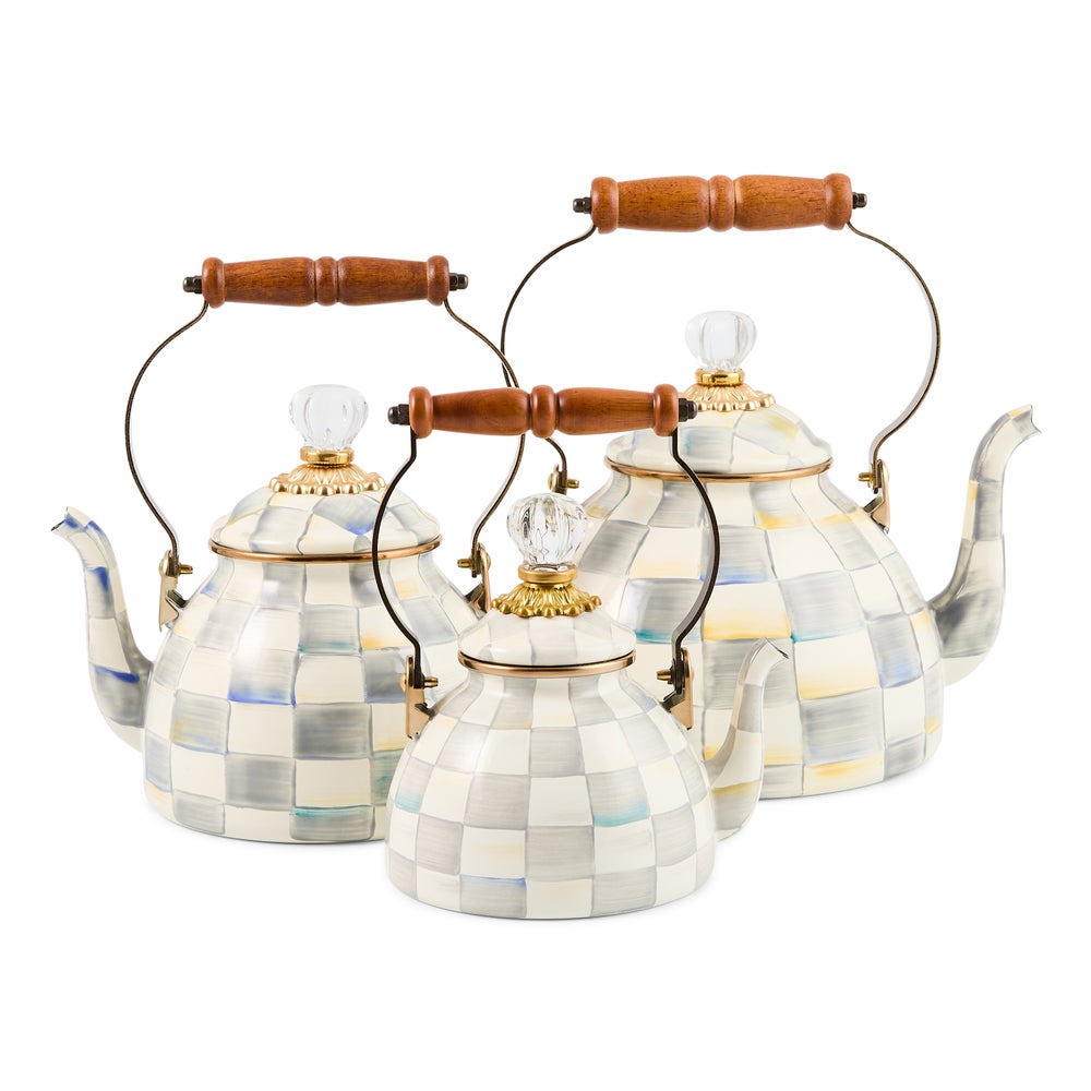 Sterling Check Enamel Tea Kettle - 1 Quart (Mackenzie Childs)