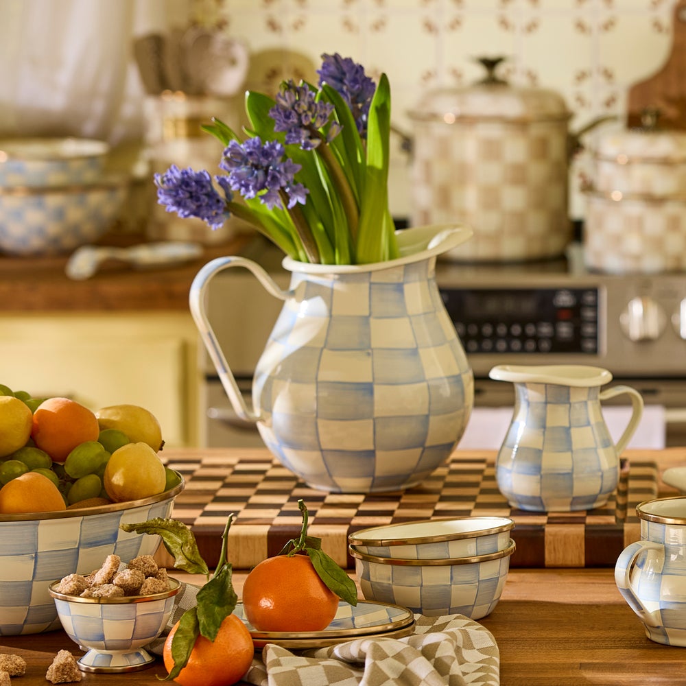 Sky Blue Check Pitcher (Mackenzie Childs) - PRE ORDER