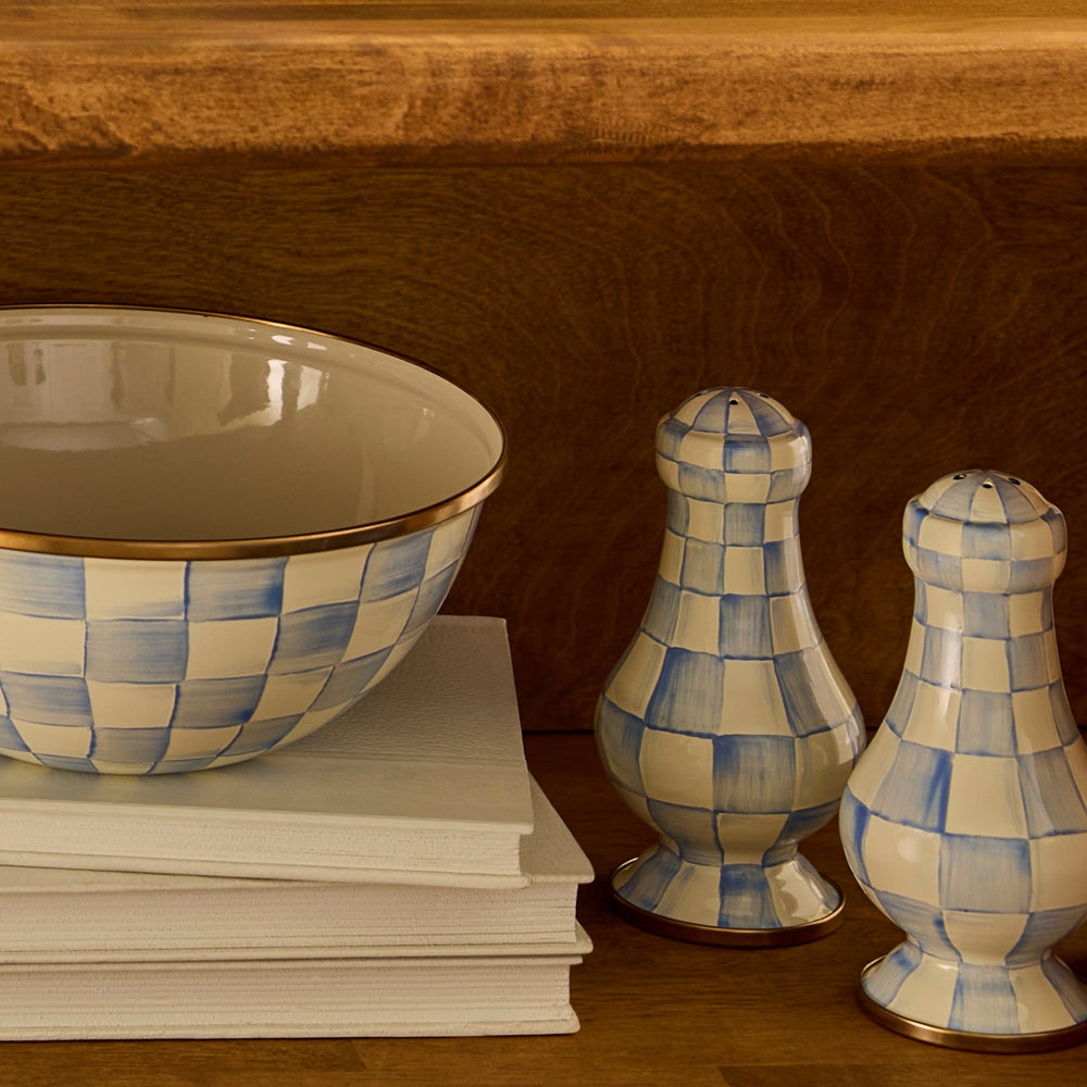 Sky Blue Check Large Salt & Pepper Shakers (Mackenzie Childs)