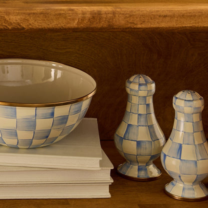 Sky Blue Check Large Salt & Pepper Shakers (Mackenzie Childs)