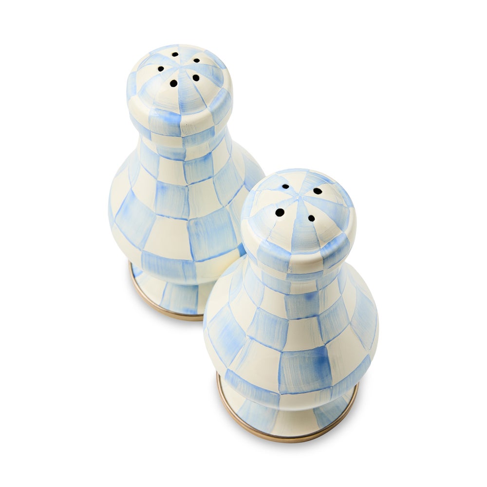 Sky Blue Check Large Salt & Pepper Shakers (Mackenzie Childs)