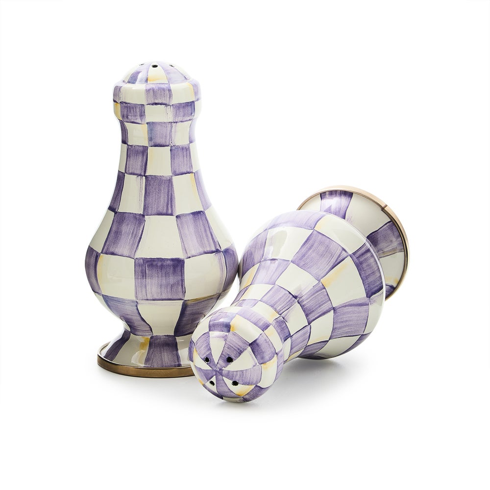Violet Check Large Salt & Pepper Shakers (Mackenzie Childs)