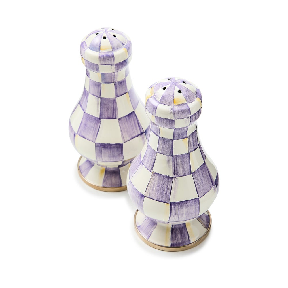 Violet Check Large Salt & Pepper Shakers (Mackenzie Childs)