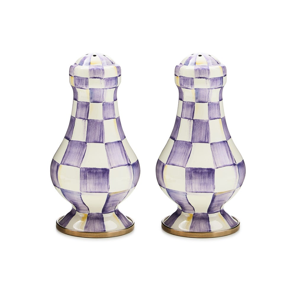 Violet Check Large Salt & Pepper Shakers (Mackenzie Childs)