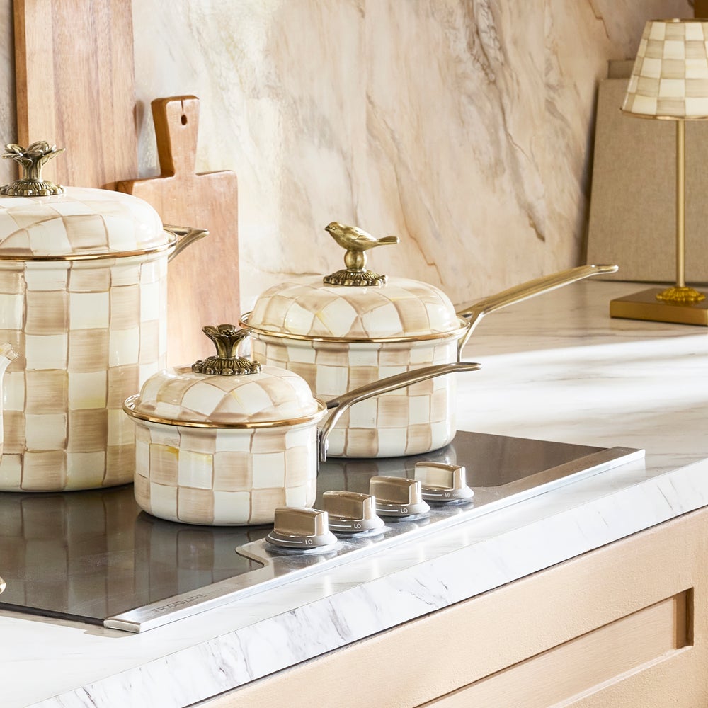 Mocha Check 2.5 Qt. Saucepan (Mackenzie Childs)