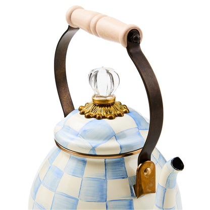 Sky Blue Check 2 Quart Tea Kettle (Mackenzie Childs) - PRE ORDER