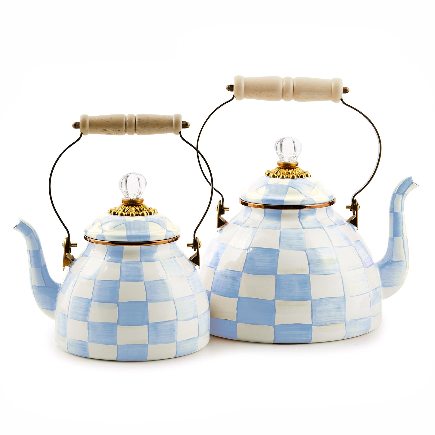 Sky Blue Check 2 Quart Tea Kettle (Mackenzie Childs) - PRE ORDER