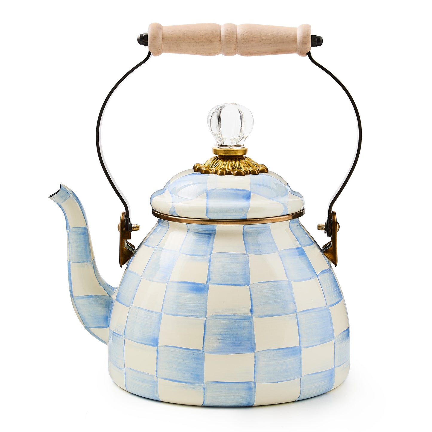 Sky Blue Check 2 Quart Tea Kettle (Mackenzie Childs) - PRE ORDER