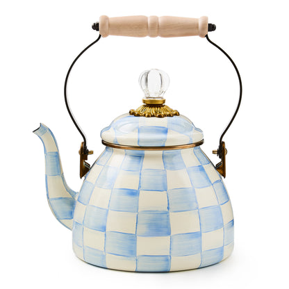 Sky Blue Check 2 Quart Tea Kettle (Mackenzie Childs) - PRE ORDER