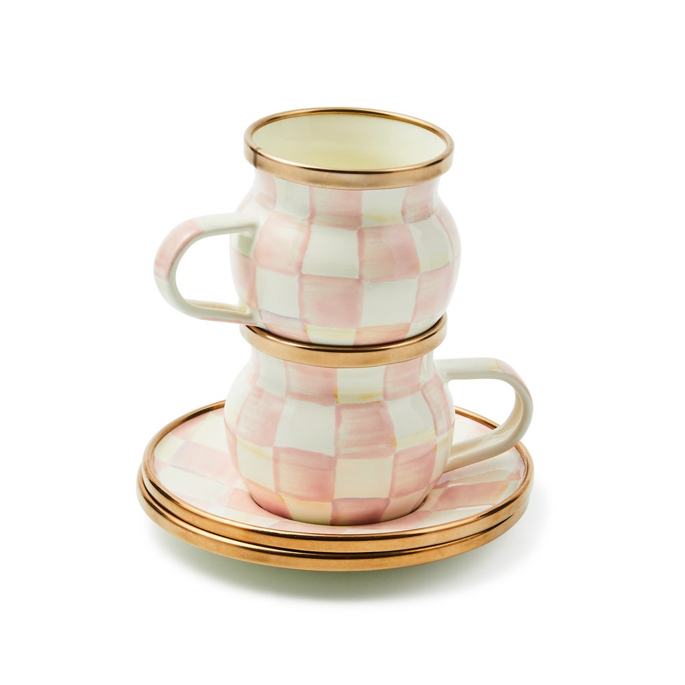 Rosy Check Espresso Cup & Saucer Pair (Mackenzie Childs)