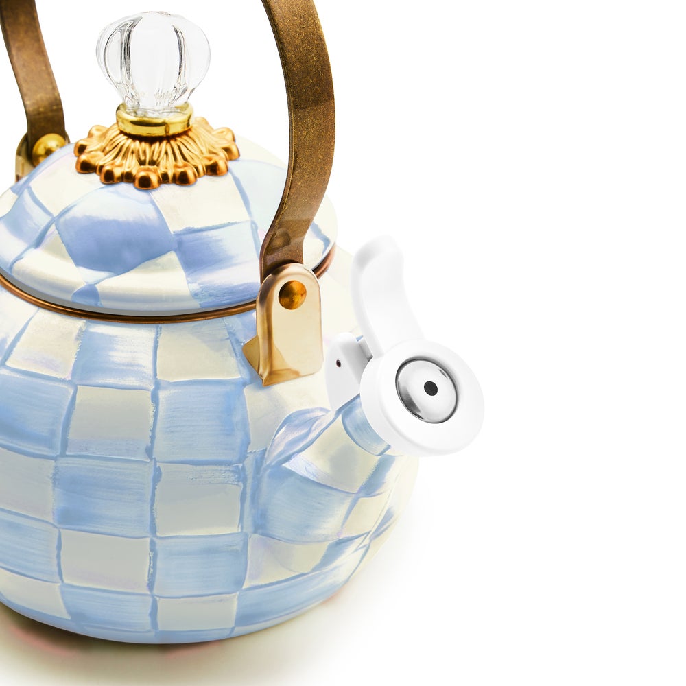 Sky Blue Check Whistling Tea Kettle (Mackenzie Childs) - PRE ORDER