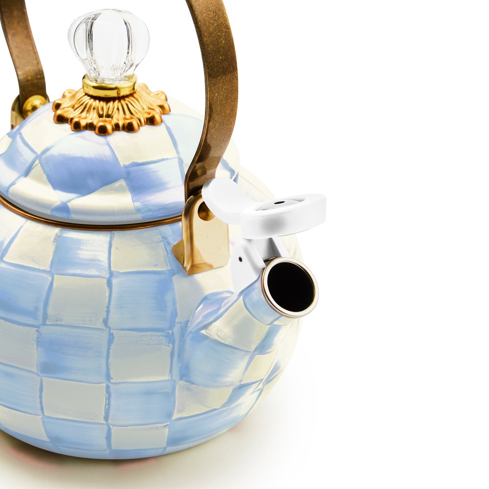 Sky Blue Check Whistling Tea Kettle (Mackenzie Childs) - PRE ORDER