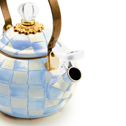 Sky Blue Check Whistling Tea Kettle (Mackenzie Childs) - PRE ORDER