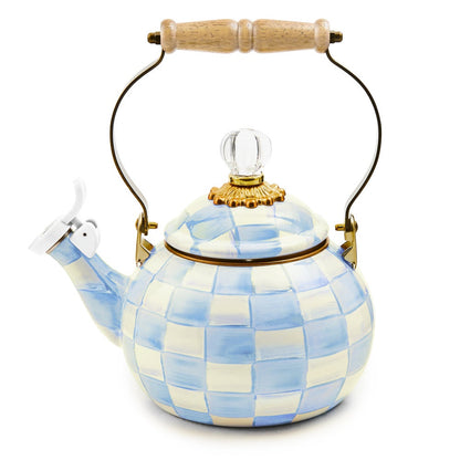 Sky Blue Check Whistling Tea Kettle (Mackenzie Childs) - PRE ORDER