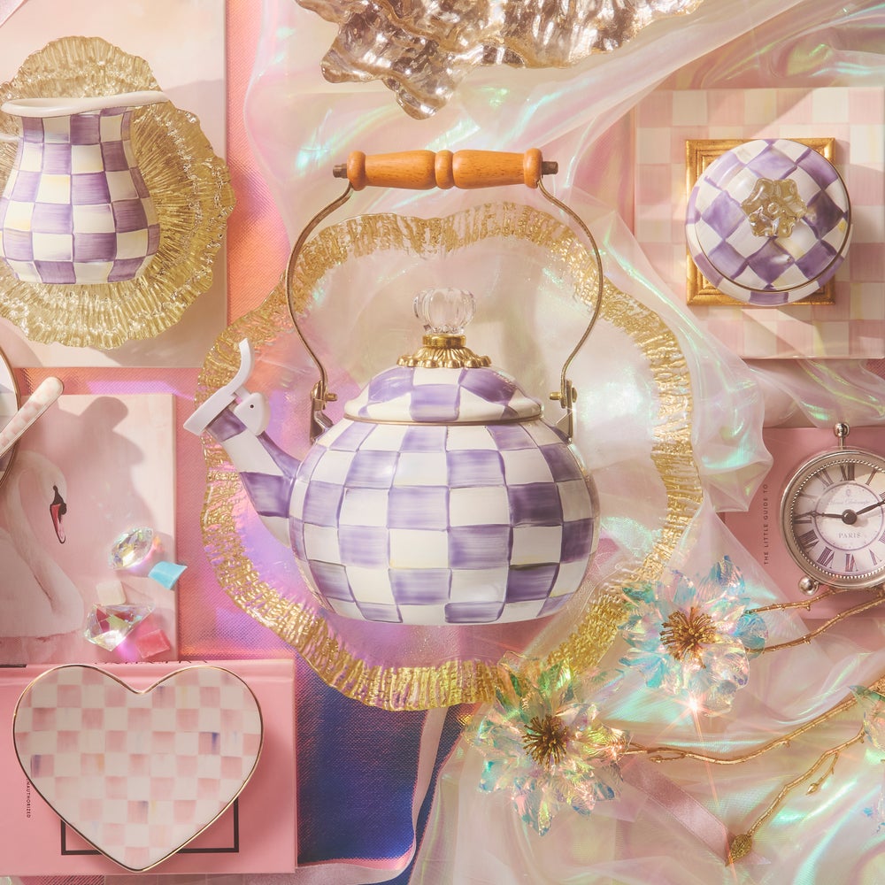 Violet Check Whistling Tea Kettle (Mackenzie Childs)