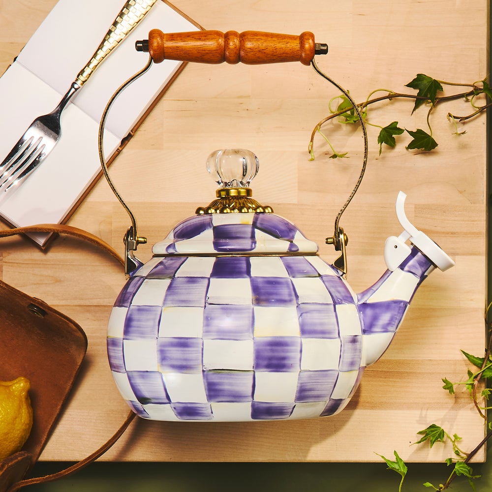 Violet Check Whistling Tea Kettle (Mackenzie Childs)
