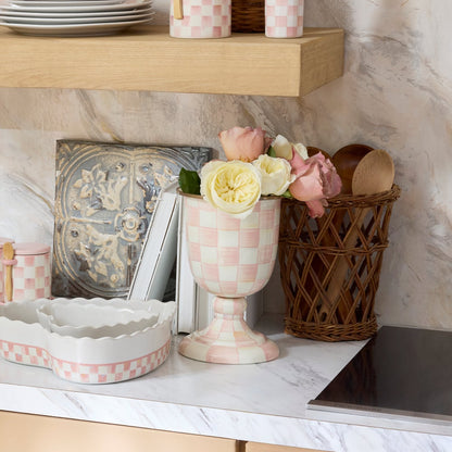 Rosy Check Pedestal Vase (Mackenzie Childs)