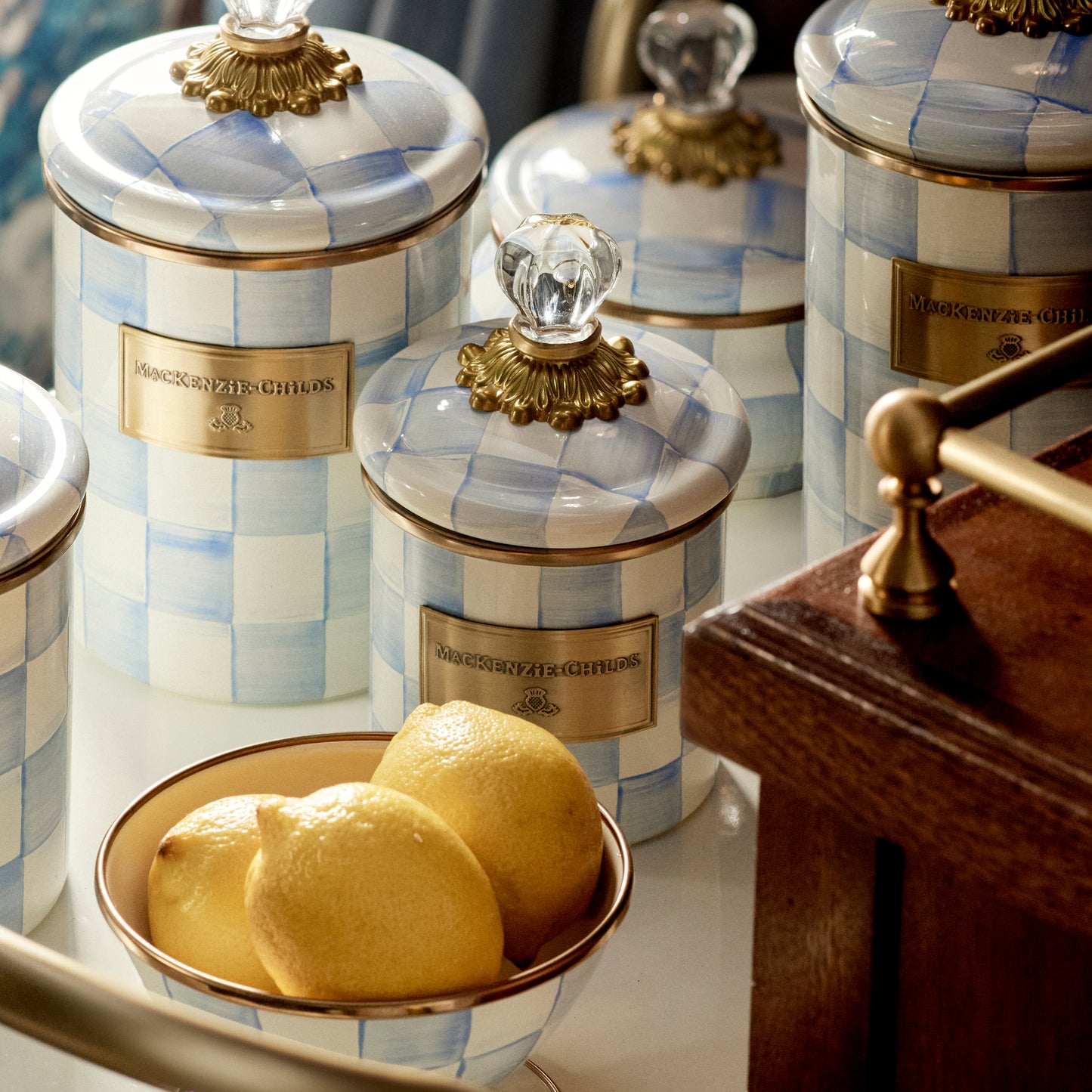 Sky Blue Check Mini Canister  (Mackenzie Childs)