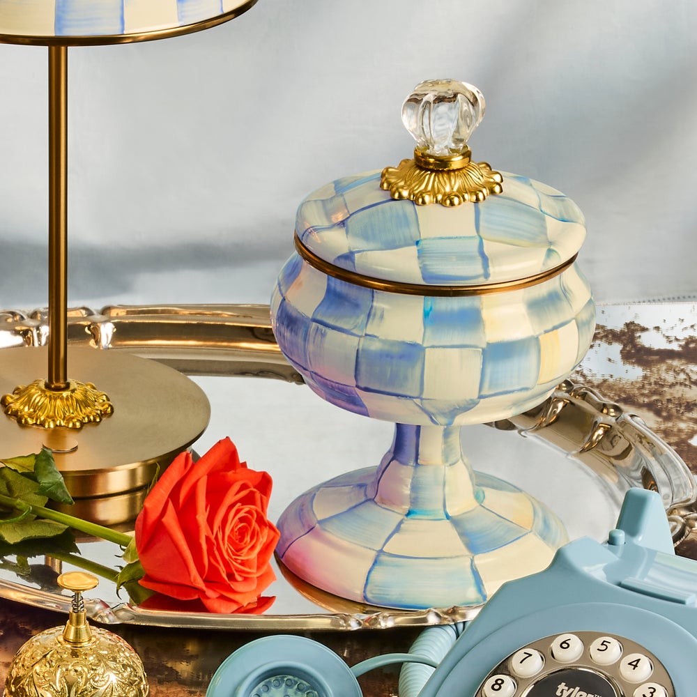 Sky Blue Check Curiosity Pot (Mackenzie Childs) - PRE ORDER