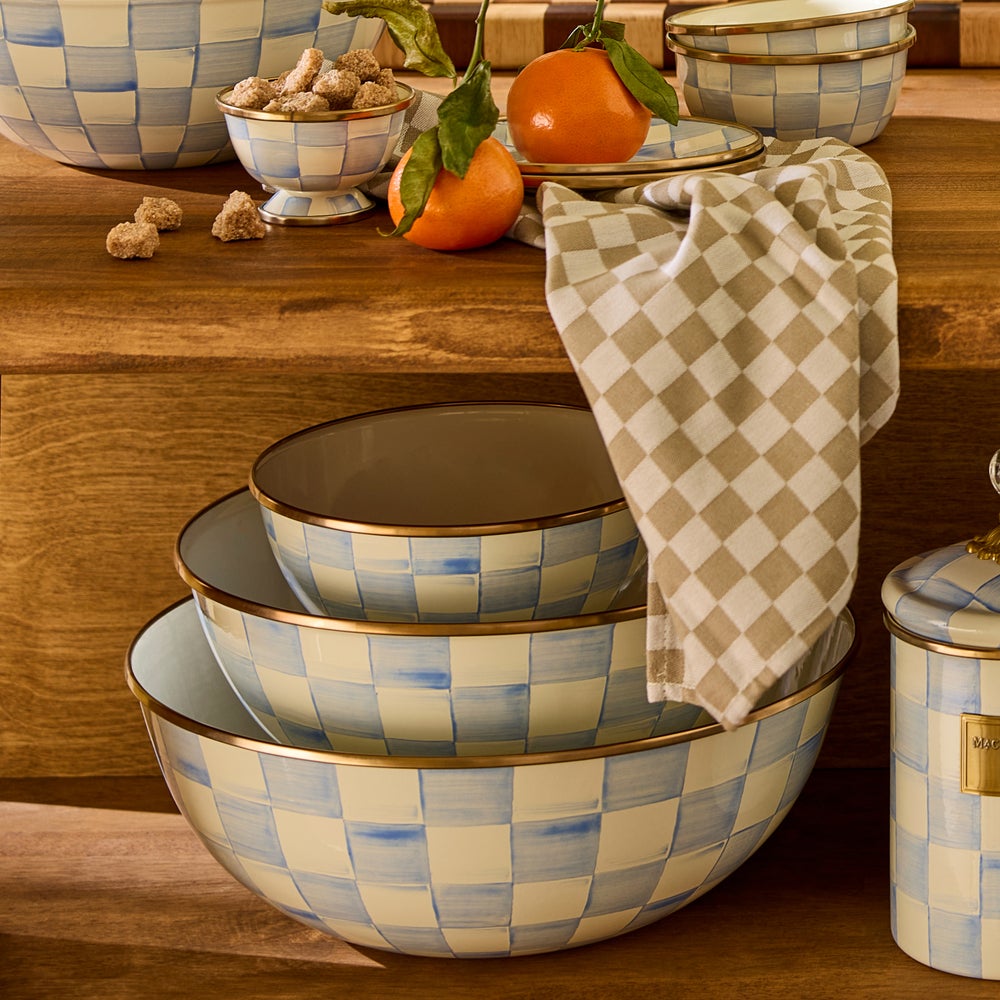 Sky Blue Check Extra Large Everyday Bowl (Mackenzie Childs)