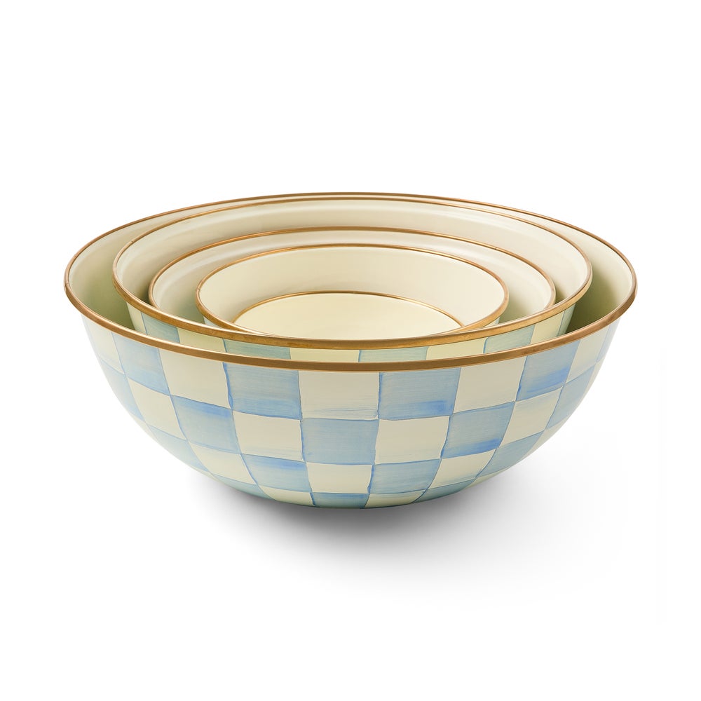 Sky Blue Check Extra Large Everyday Bowl (Mackenzie Childs)