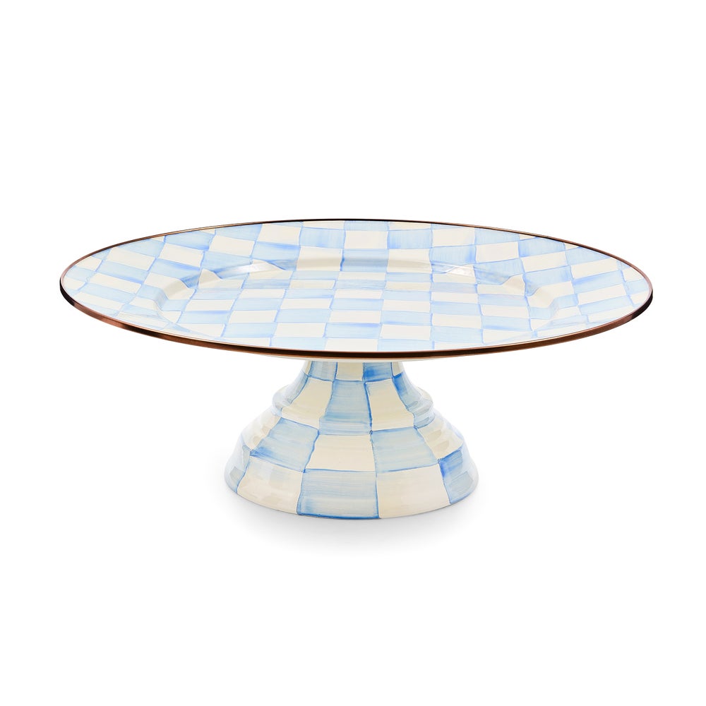 Sky Blue Check Large Pedestal Platter (Mackenzie Childs)