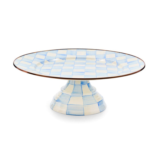Sky Blue Check Large Pedestal Platter (Mackenzie Childs)