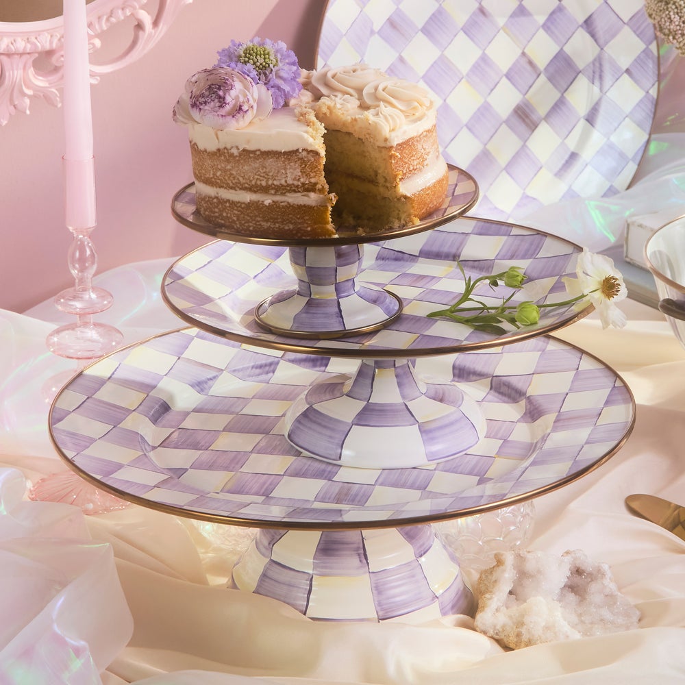 Violet Check Large Pedestal Platter (Mackenzie Childs)