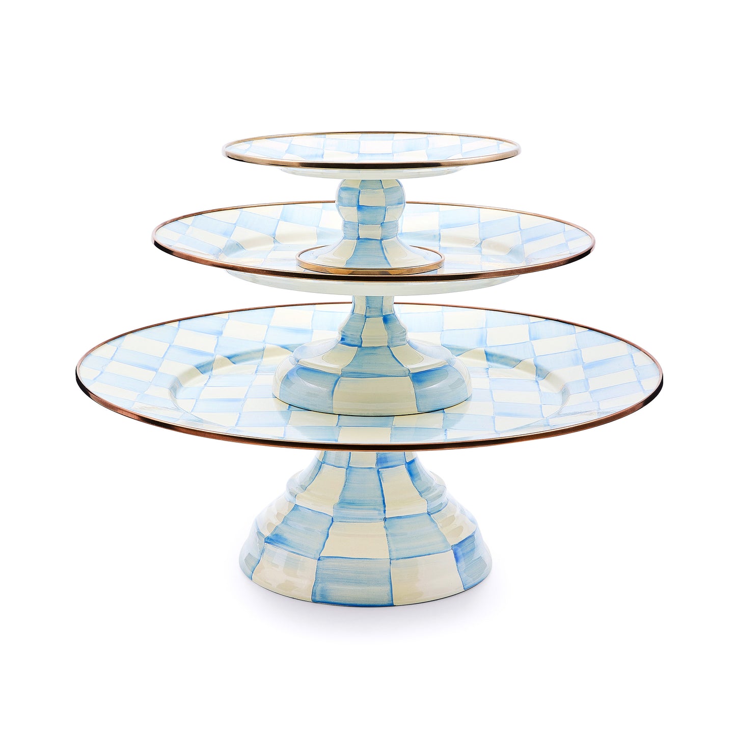 Sky Blue Check Small Pedestal Platter (Mackenzie Childs)
