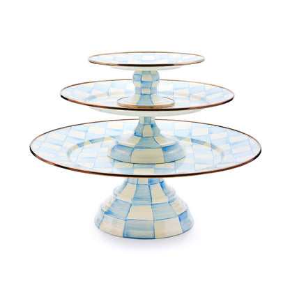 Sky Blue Check Small Pedestal Platter (Mackenzie Childs)