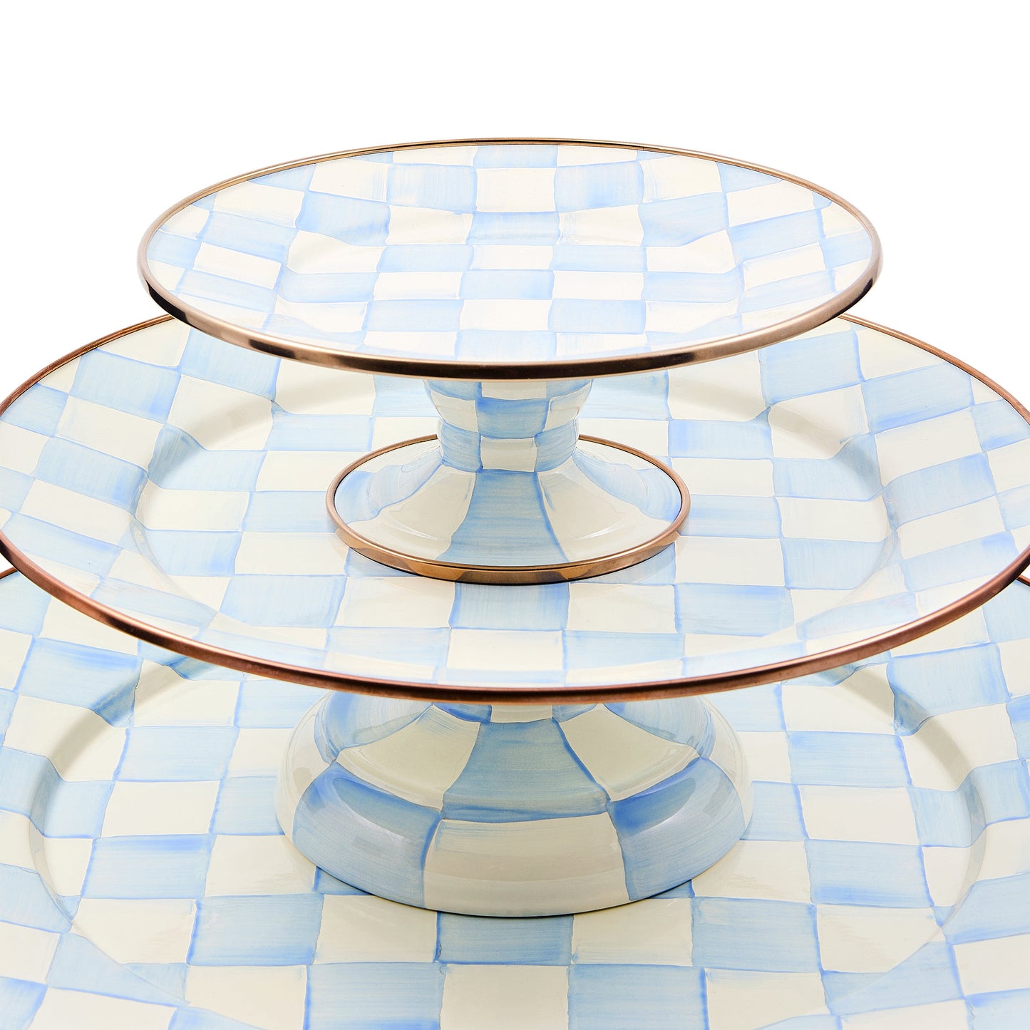 Sky Blue Check Small Pedestal Platter (Mackenzie Childs)