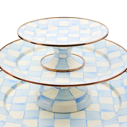 Sky Blue Check Small Pedestal Platter (Mackenzie Childs)