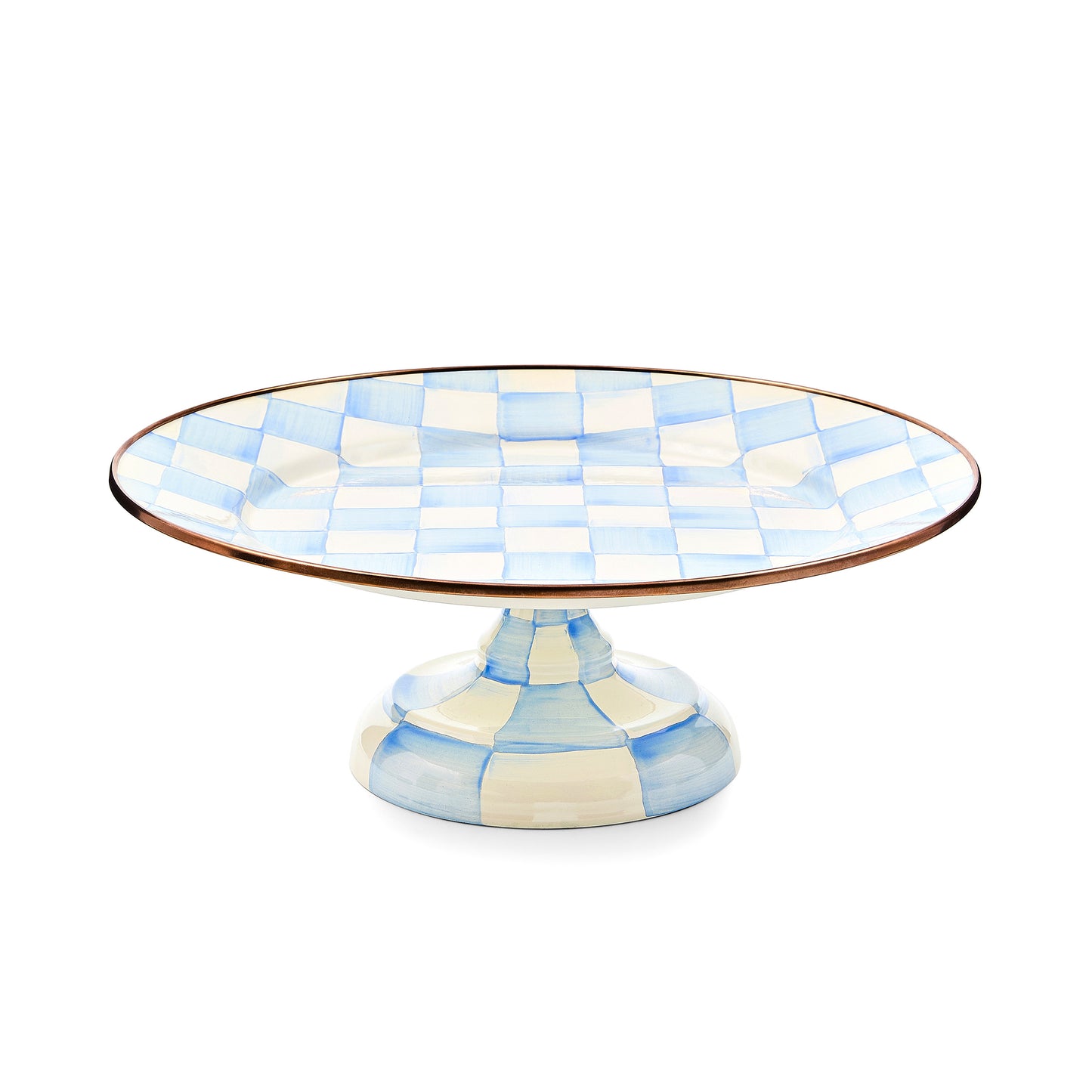 Sky Blue Check Small Pedestal Platter (Mackenzie Childs)