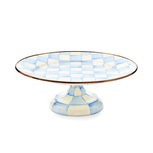 Sky Blue Check Small Pedestal Platter (Mackenzie Childs)