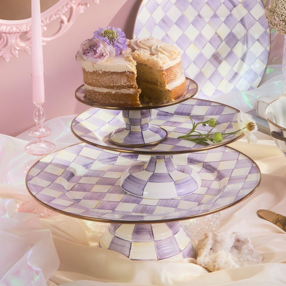 Violet Check Small Pedestal Platter (Mackenzie Childs)