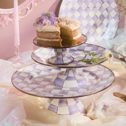 Violet Check Small Pedestal Platter (Mackenzie Childs)
